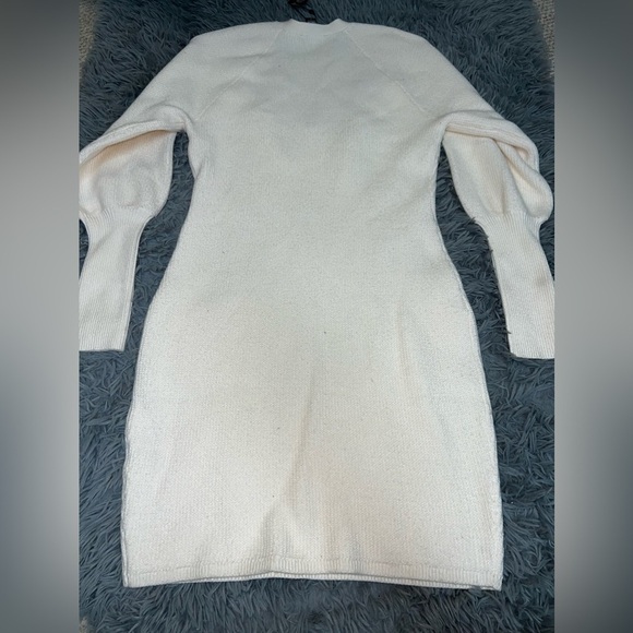 Square Neck Balloon Sleeve Novelty Button Mini Sweater Dress - Picture 14 of 14